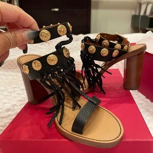 Valentino black w gold medal sandals ,5.5